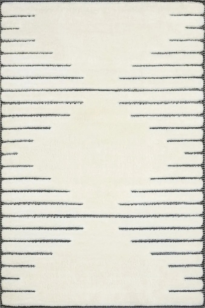 Shaggy Szőnyeg Bolyhos Krémszínű Fekete Rombusz Csíkos Nappali Lula 140x190 cm
