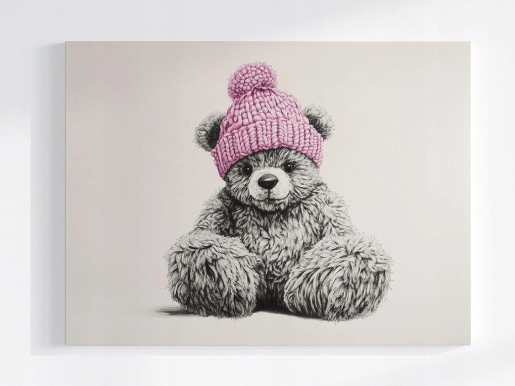 Vászonkép Canvas Mackó Plüss Játék Mackó Sapka Rózsaszín 80x60