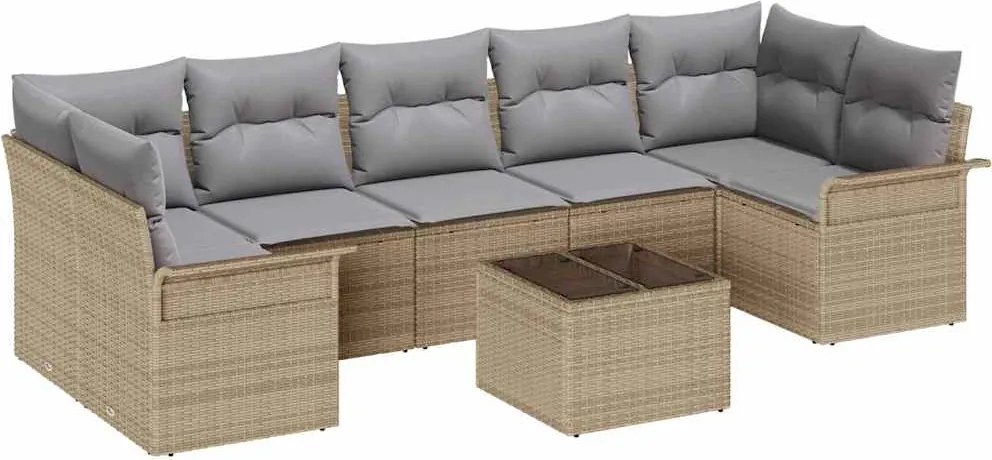 vidaXL Kerti Kanapé Szett párnával 8 pcs Barna és szürke polirattan