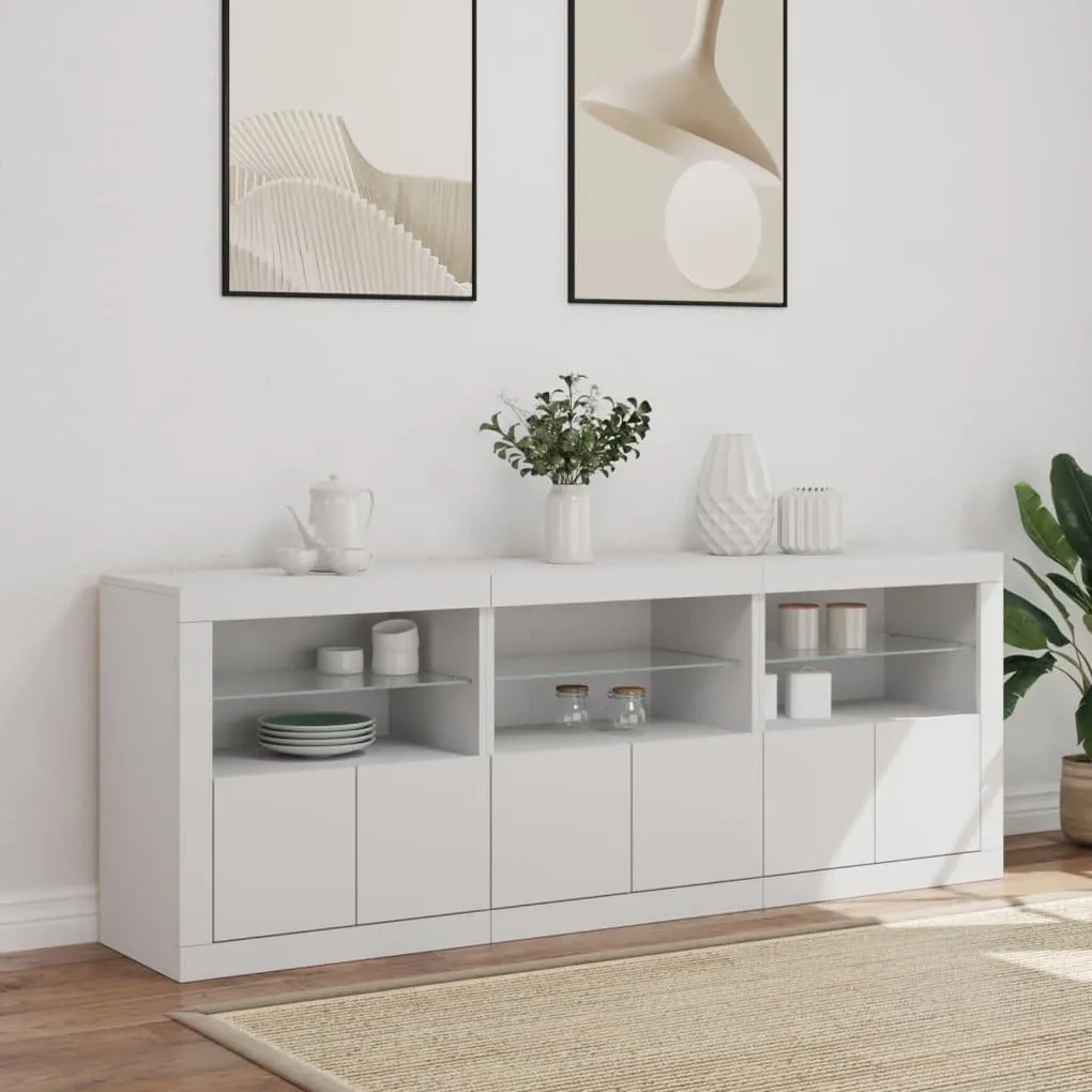 fehér tálalószekrény LED-világítással 181,5x37x67 cm