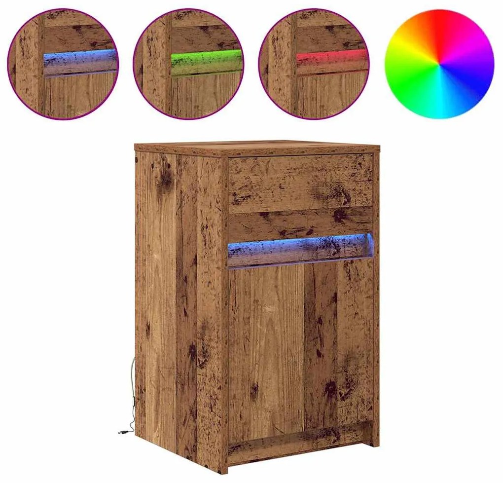 LED Éjjeli Szekrény 2 pcs Régi fa 38 x 34 x 61 cm Faanyag