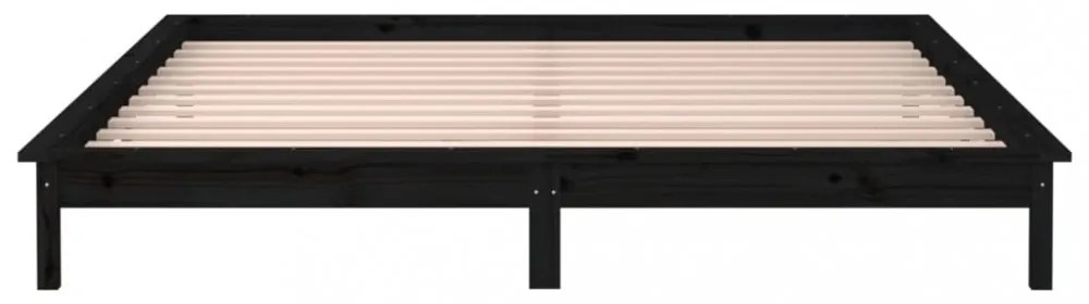 fekete tömör fa ágykeret LED-világítással 140x190 cm