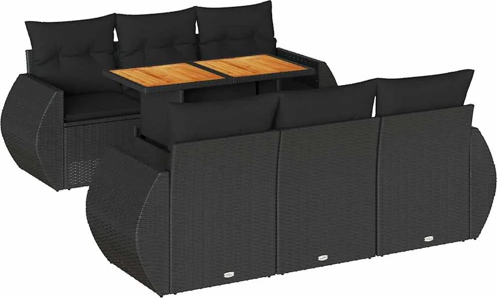 vidaXL 7 részes fekete polyrattan kerti ülőgarnitúra párnával