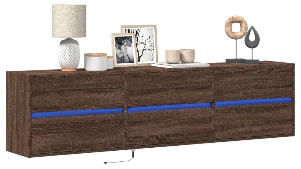barna tölgy színű fali TV-szekrény LED-del 180 x 31 x 45 cm