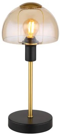 Globo 21914A Asztali lámpa fém fekete matt, fém arany színű csiszolt, borostyán színű üveg búra, fekete PVC kábel, érintő kapcsoló, ø: 150mm, M: 320mm, kábel hossza 1500mm, 1x E14 25W 230V izzó nélkül