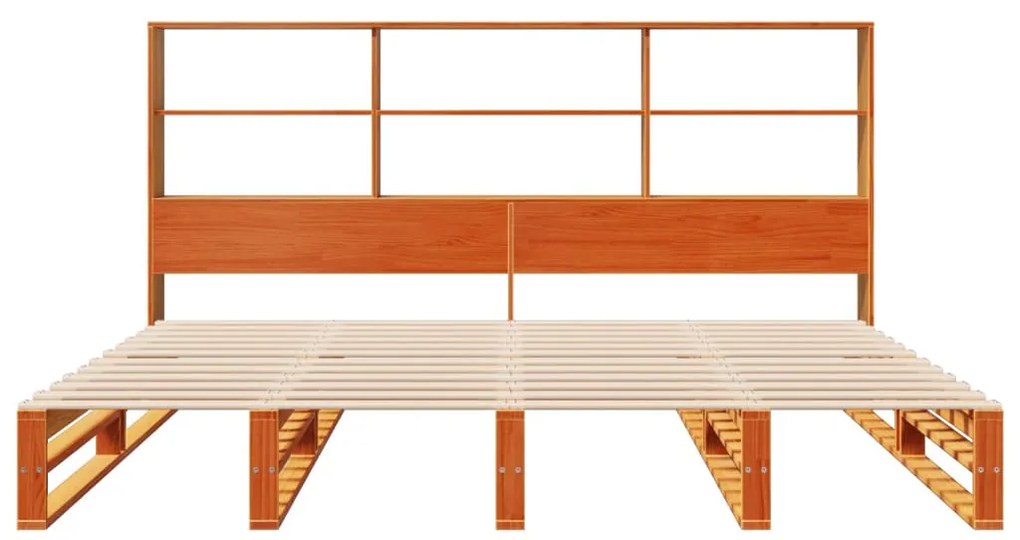 viaszbarna tömör fa könyvespolcos ágy matrac nélkül 200 x 200cm