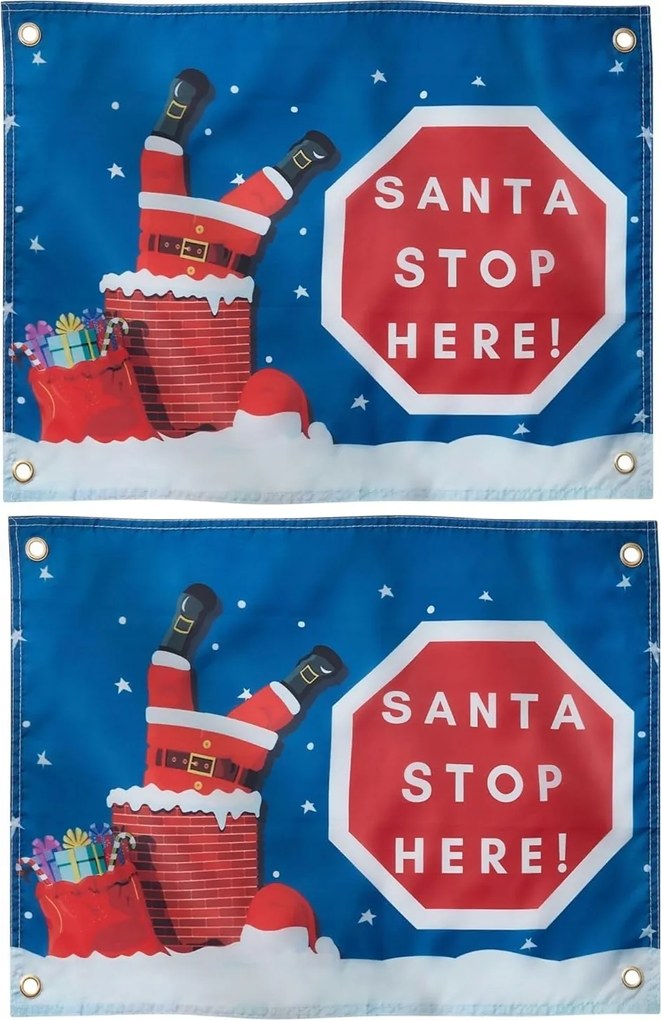 Két Zászló Szett Santa Stop Here Karácsonyi Zászló 46cm x 61cm