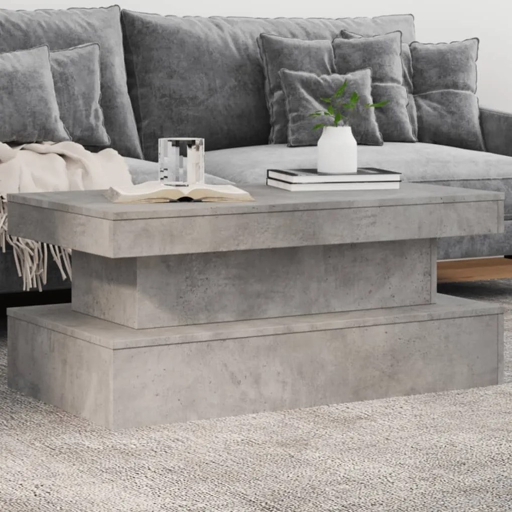 Betonszürke dohányzóasztal LED-lámpákkal 90x50x40 cm