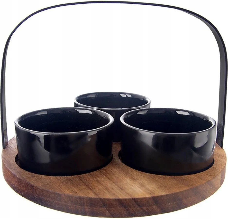 3 db-os tálka szett fa tálcán 130 ml Black