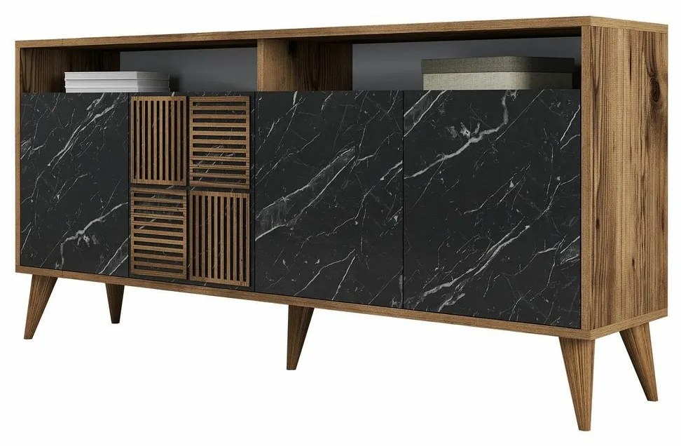 Milan Walnut and Black Marble szekrény