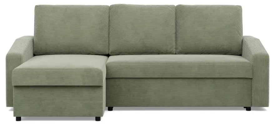 Zeus sarokkanapé, 2 ágyneműtartóval, döntött kartámasz, kordbársony, univerzális oldal, bonell töltet, zöld