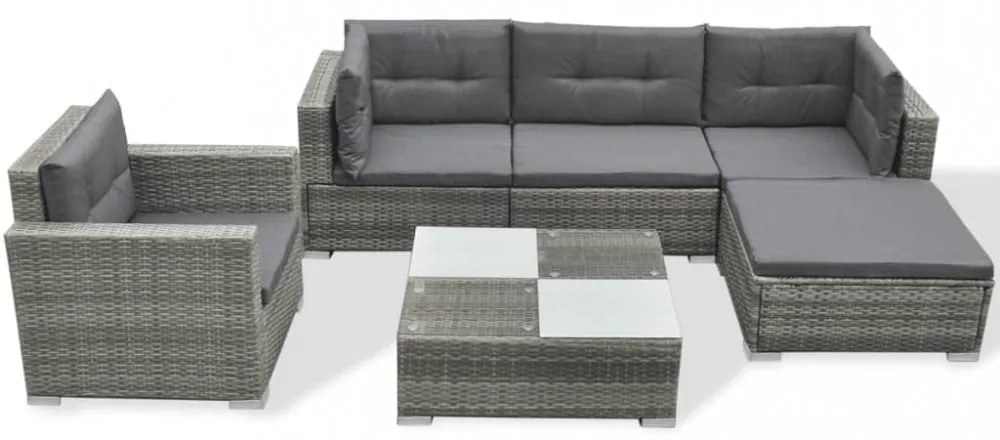 vidaXL 6-részes szürke polyrattan kerti bútorszett párnákkal