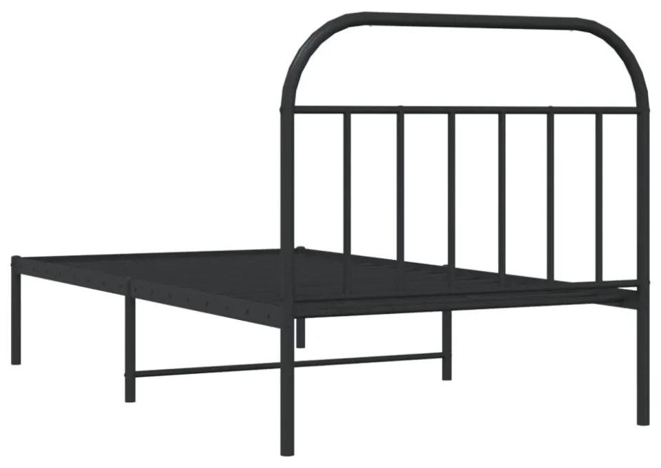 fekete fém ágykeret fejtámlával 100 x 200 cm