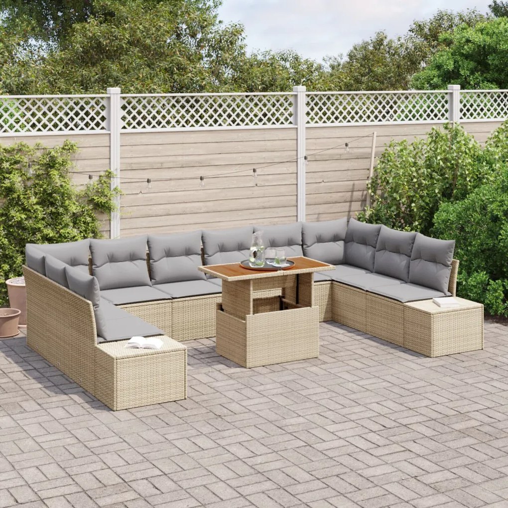 Kertiszófa szett 11 darabos Szürke Rattan Kültéri étkező szett