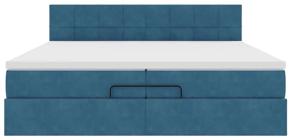vidaXL Ottomán ágykeret matraccal sötétkék 200x200 cm bársony