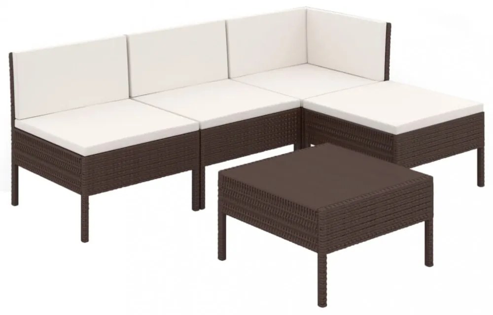 vidaXL 5 részes barna polyrattan kerti bútorszett párnákkal