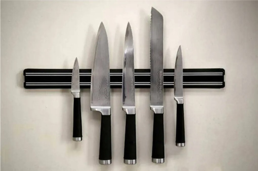 Mágneses késtartó konyhai eszközökhöz fekete mágnes tartó 38 cm