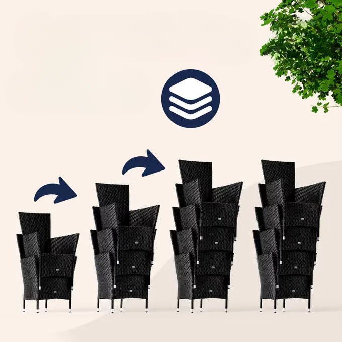 Casaria® Berlin WPC 1+8 polyrattan kerti bútor szett - fekete