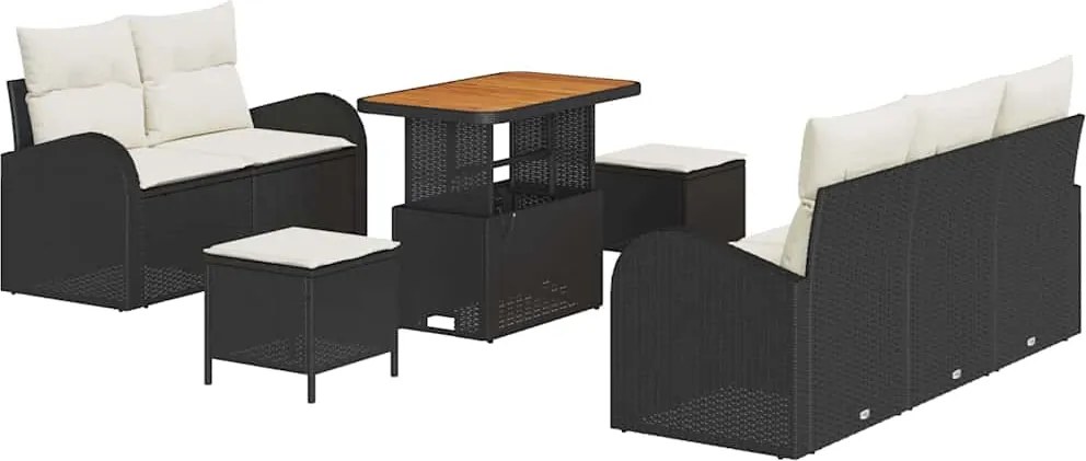 vidaXL Kerti Kanapé Szett párnával 8 pcs Fekete polirattan