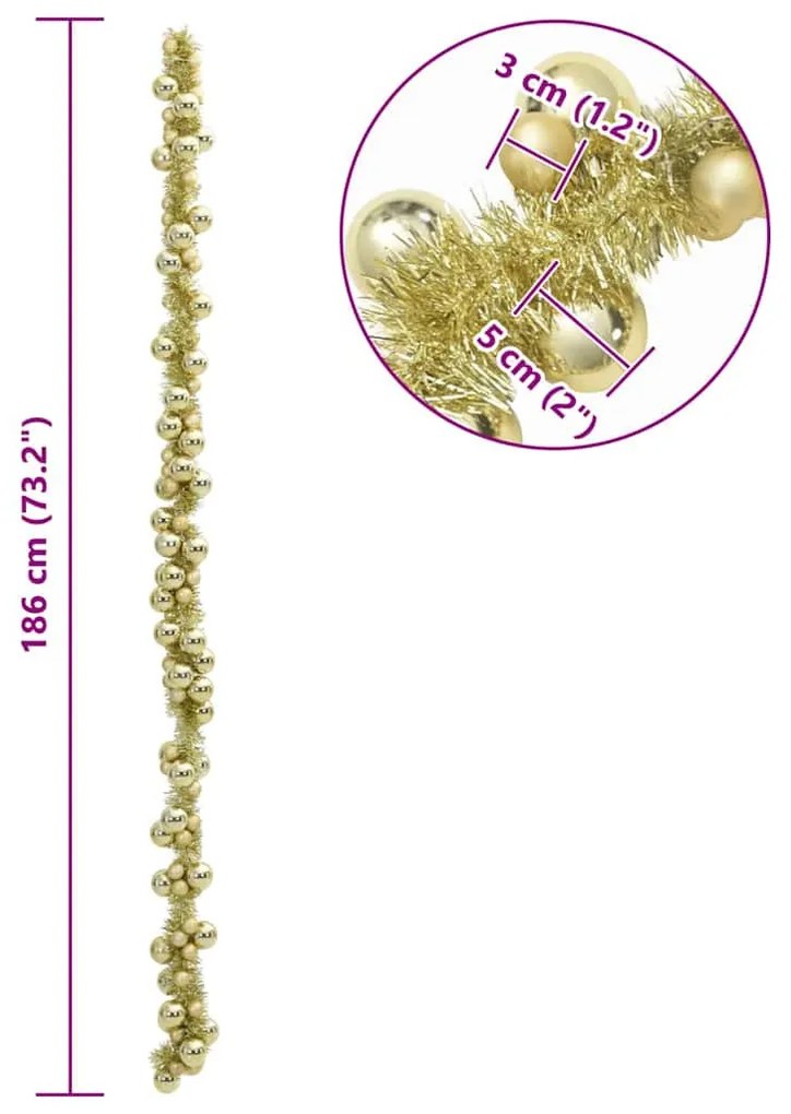 Karácsonyi gömb girland Arany 186 cm Polisztirol