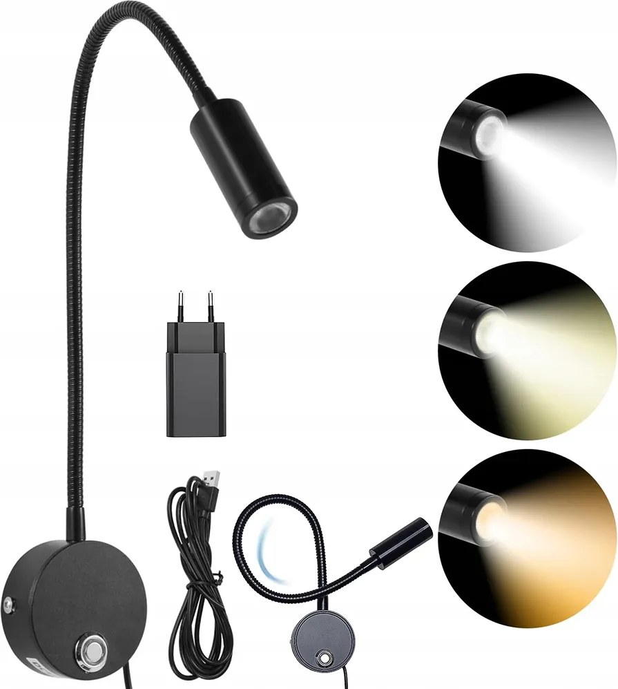 Fali Lámpa Állítható Éjjeli Lámpa Hajlékony Keret Fekete Az Olvasóágy Felett