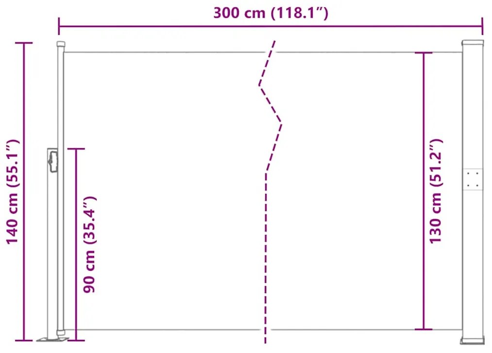 piros behúzható oldalsó napellenző 140 x 300 cm