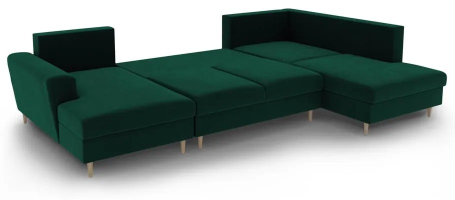 Zöld bársony kinyitható tárolóhelyes sarokkanapé (jobb oldali-U alakú) Kyoto – Cosmopolitan Design