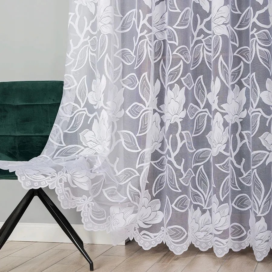 Jacquard Függöny Virágmintás 200cm fehér