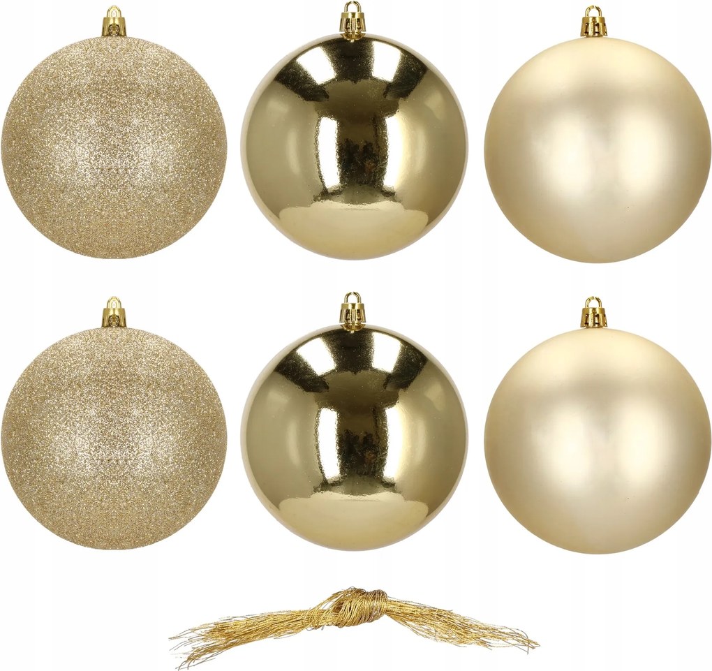 Karácsonyfadísz Nagy Karácsonyfadísz 6db-os 10cm Arany Dekoráció Szett