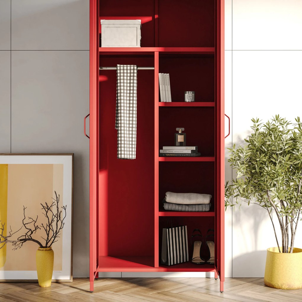 Gardróbszekrény FLAVIO, 800 x 1850 x 450 mm, Modern: piros