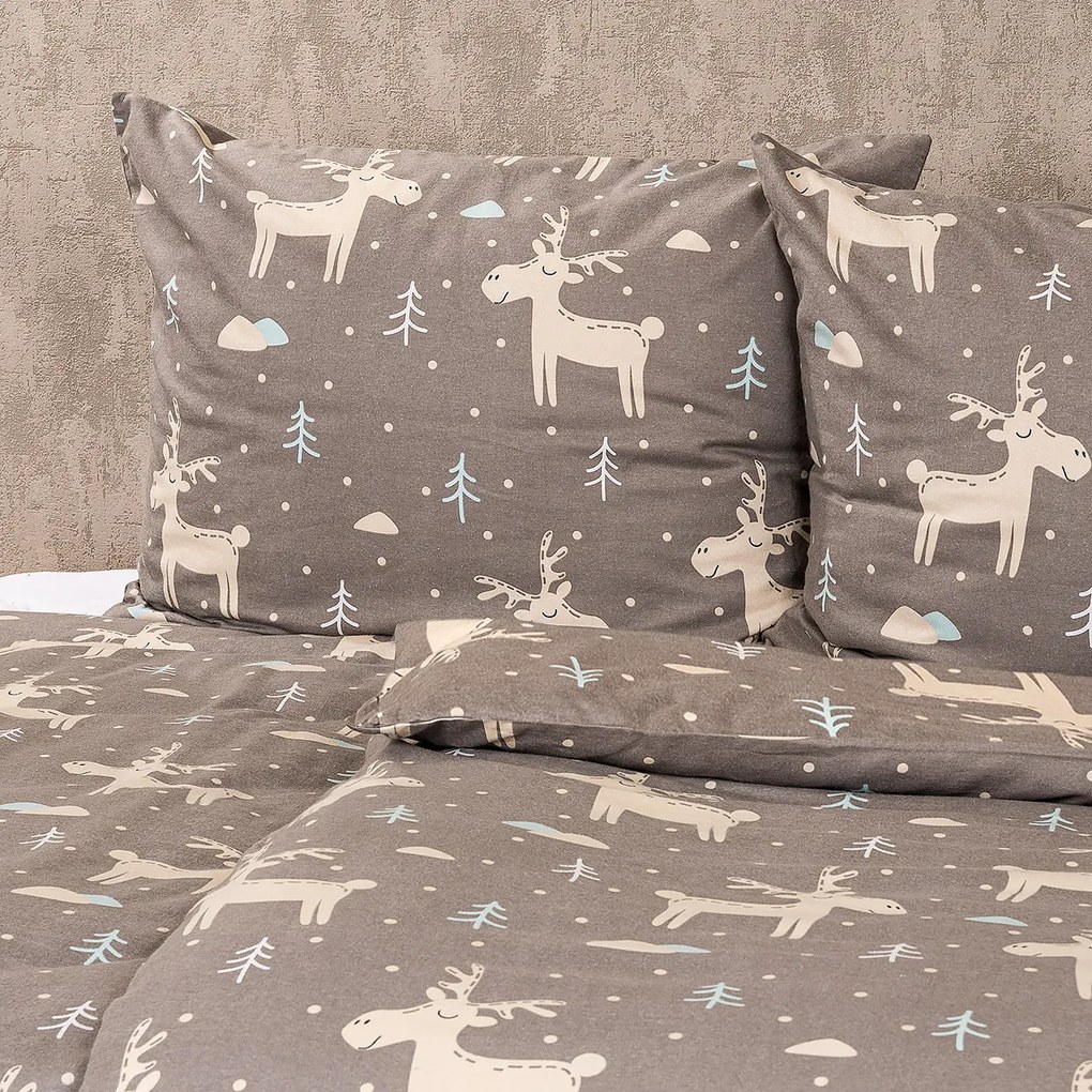 4Home Happy reindeer flanel ágyneműhuzat, 160 x 200 cm, 70 x 80 cm