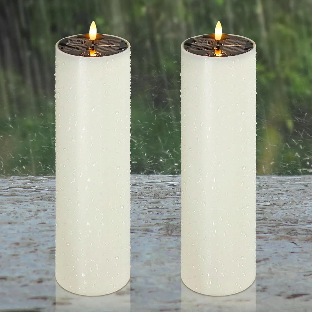 Lángmentes villogó LED-es napelemes gyertya 10x35cm 2db