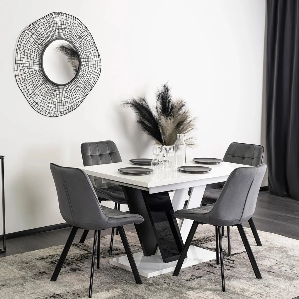 Étkezőgarnitúra 4 db székkel. Bővíthető asztal CLARK 120-160 cm + 4 db szürke étkezőszék RICK