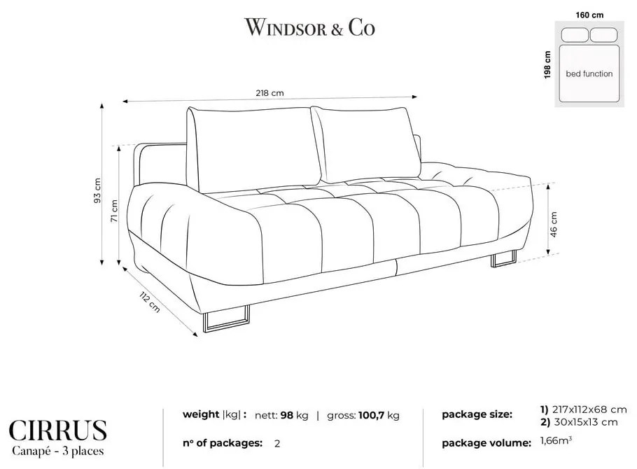 Cirrus bézs háromszemélyes kinyitható kanapé bársony kárpittal - Windsor &amp; Co Sofas