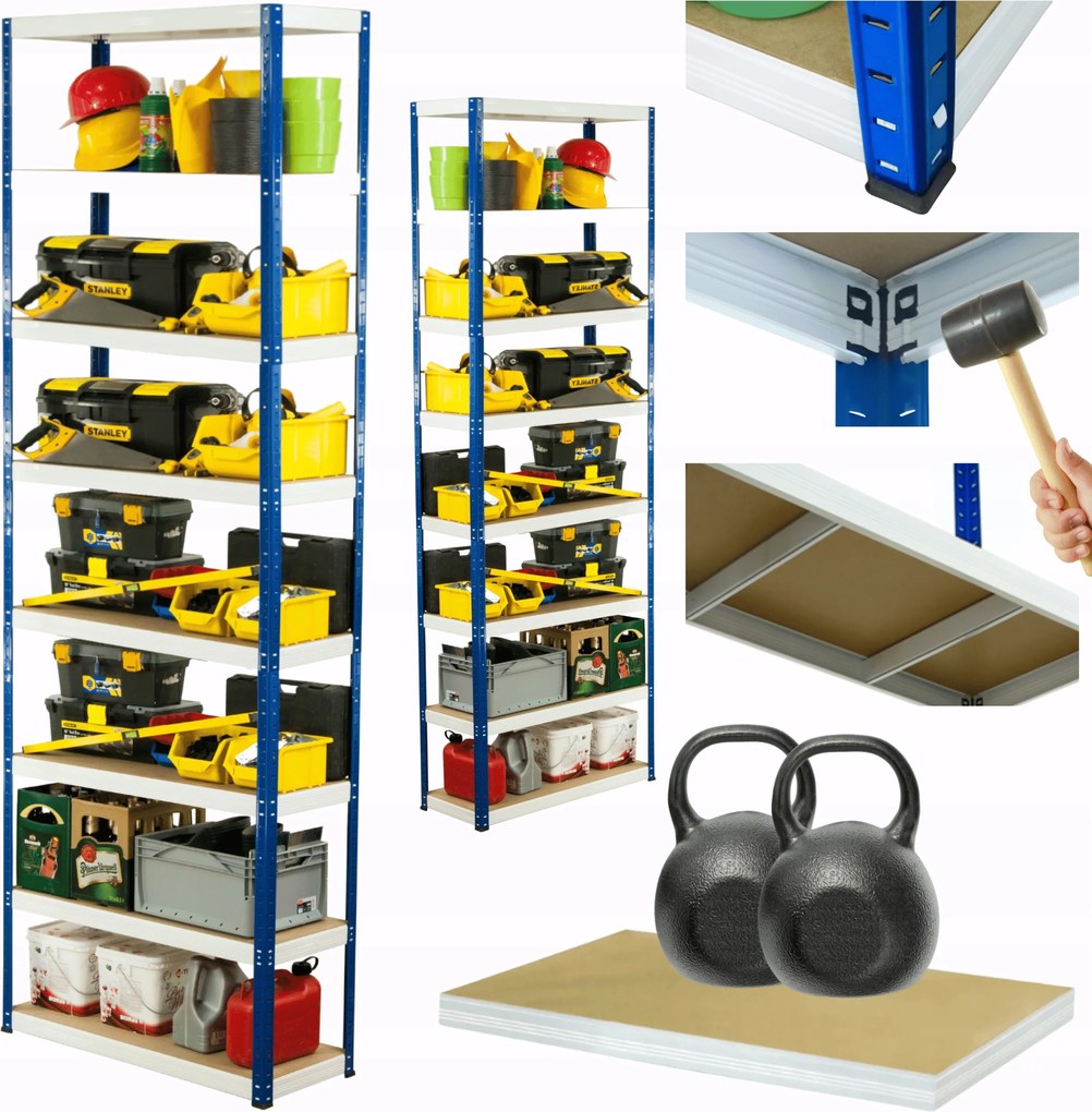 Tárolószekrény fém állvány Helios 270x90x60cm 8Px275kg Tömör Magas