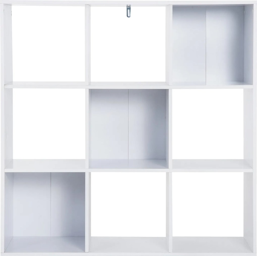 HOMCOM Fehér Könyvespolc Otthonra és Irodába, Modern Dizájnú Polc 9 Rekesszel, 91x29,5x91cm | Aosom