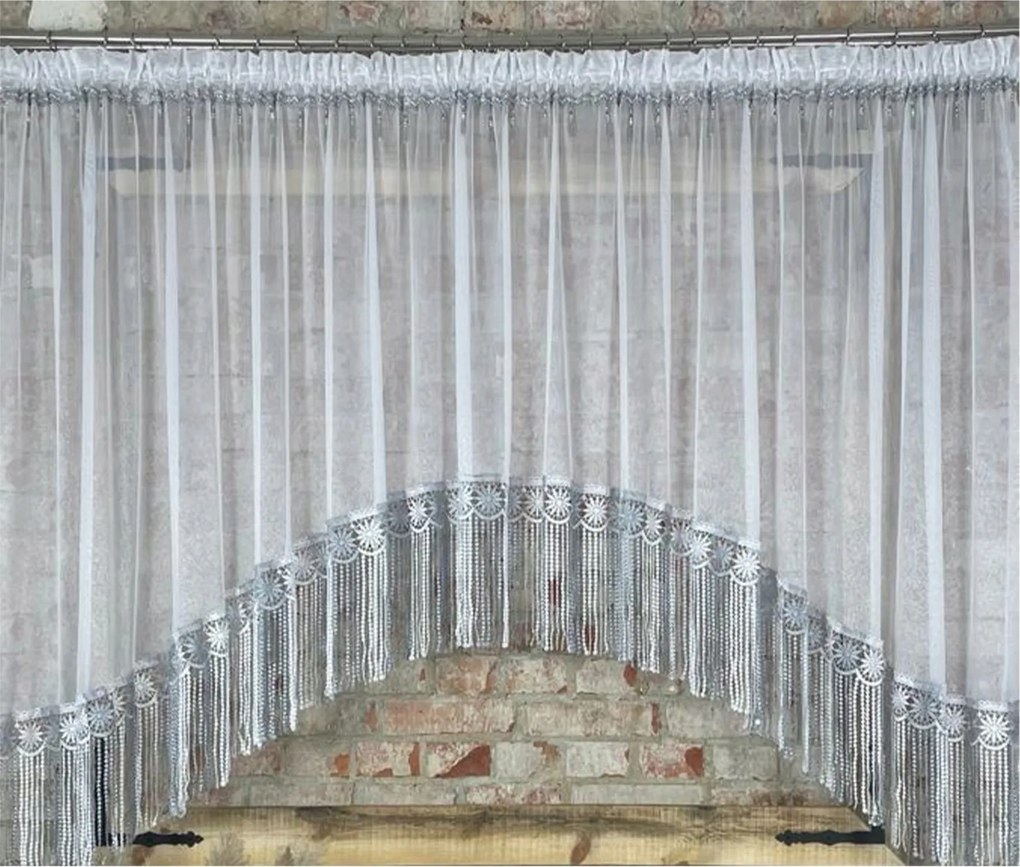 Készfüggöny 300x180, íves, napellenző, díszgyöngyök, gipiura 30cm