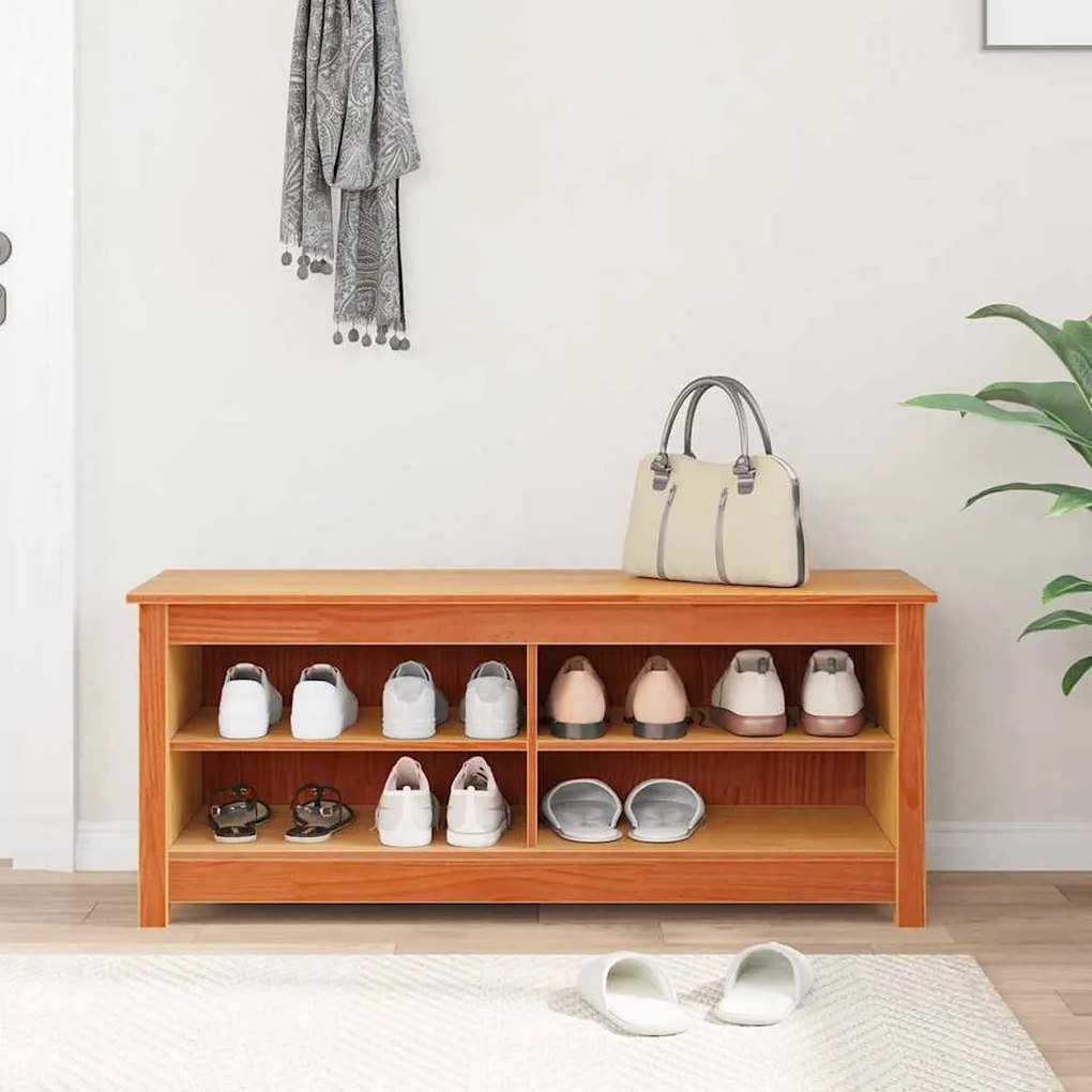 Cipőpad polcokkal Viaszbarna 110 x 38 x 45.5 cm Tömör fenyőfa