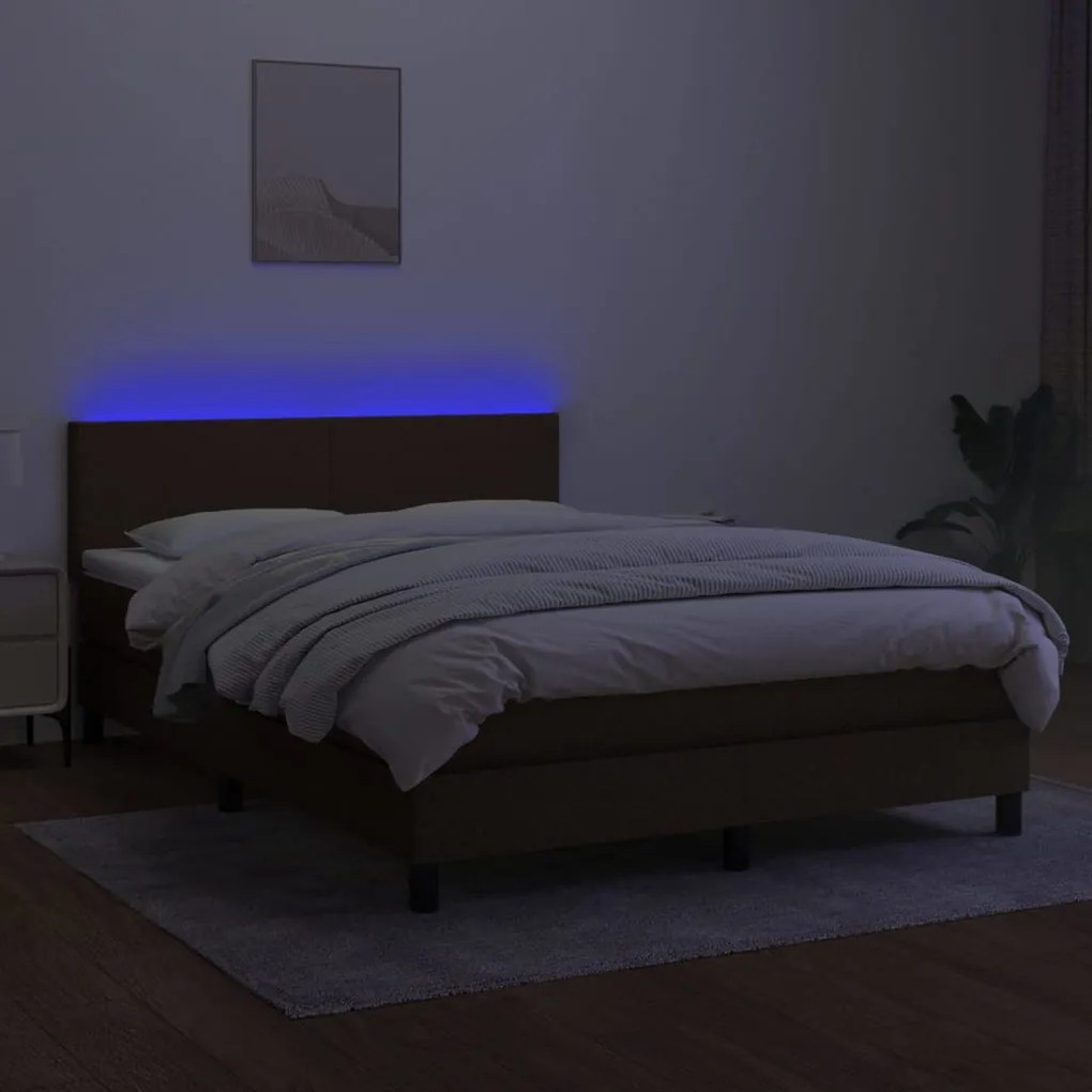 barna szövet rugós és LED-es ágy matraccal 140x190 cm