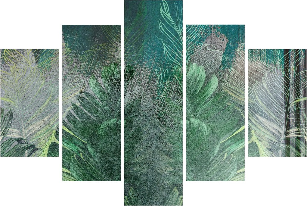 Kép - Beton textúra levelekkel (150x105 cm)