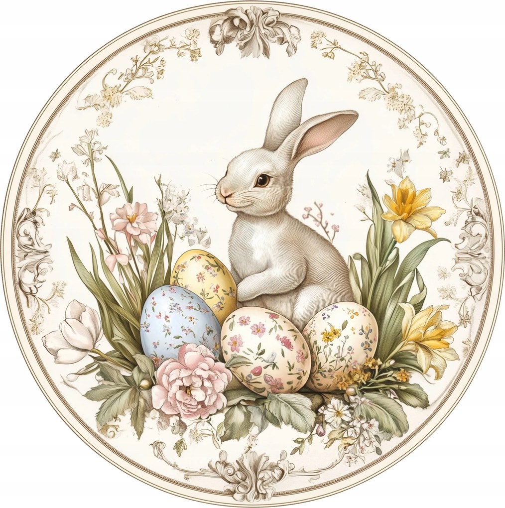 Kerámia poháralátétek Húsvéti nyuszi virágokkal, húsvéti tojásokkal