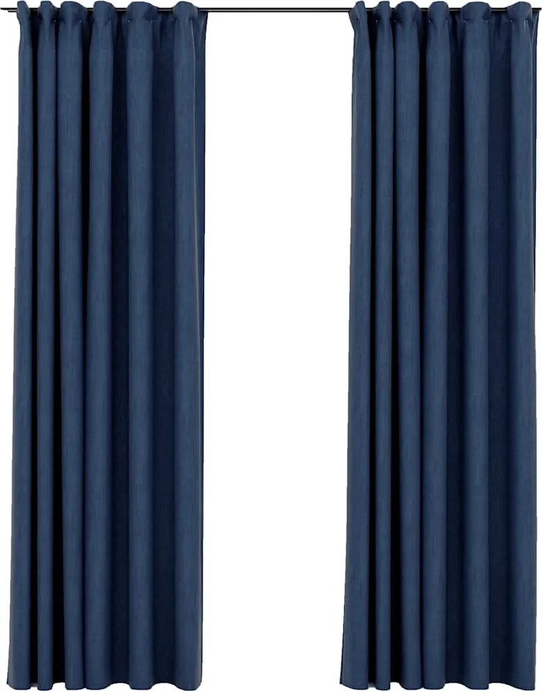 vidaXL 2 db kék vászonhatású sötétítőfüggöny kampókkal 140 x 225 cm