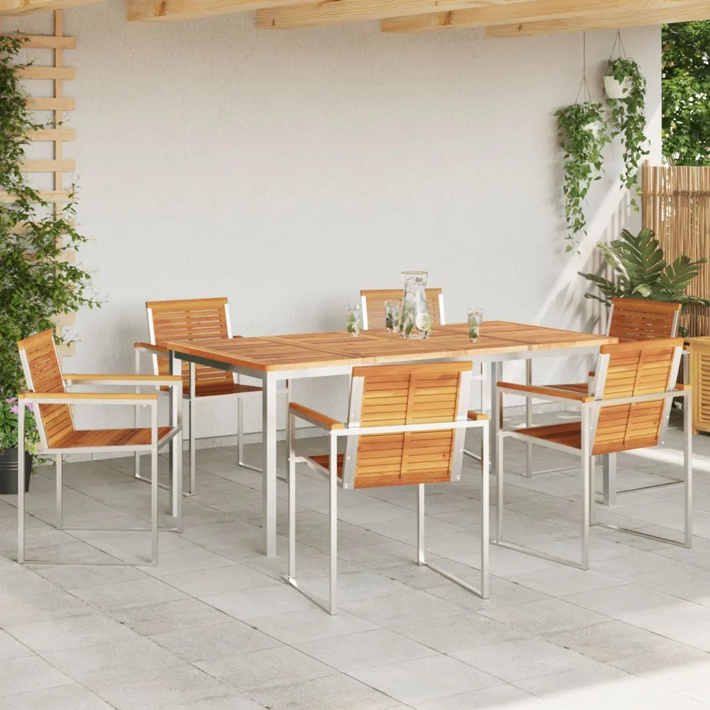 7 darabos kerti étkező szett Tömör fa akác, Kültéri étkezőasztal 180x90x75 cm Tömör fa akác