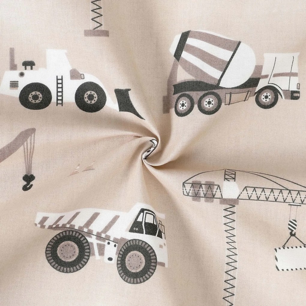 Goldea gyerek pamut ágyneműhuzat - teherautók és markolók bézs alapon 140 x 200 és 70 x 90 cm