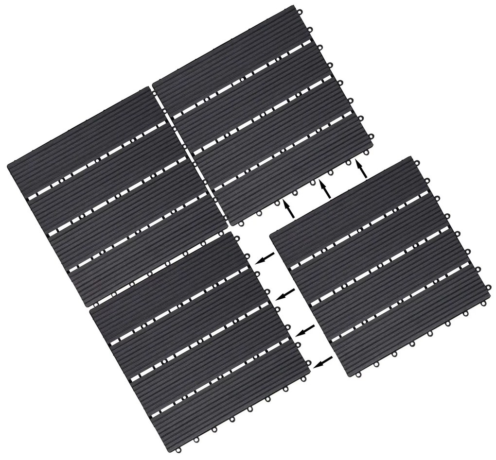 Deuba WPC burkolólapok - 11 darabos készlet, 30x30 cm, klasszikus antracit