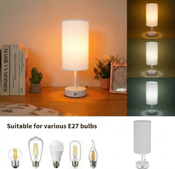 BRILAGI - USB-portos asztali lámpa TABLON 1xE27/25W/230V fehér