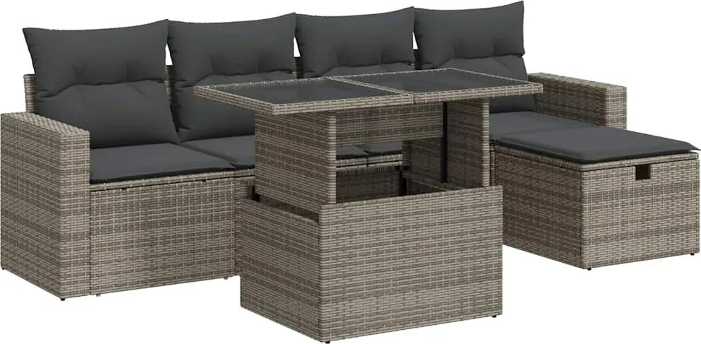 vidaXL 6 részes szürke polyrattan kerti ülőgarnitúra párnákkal