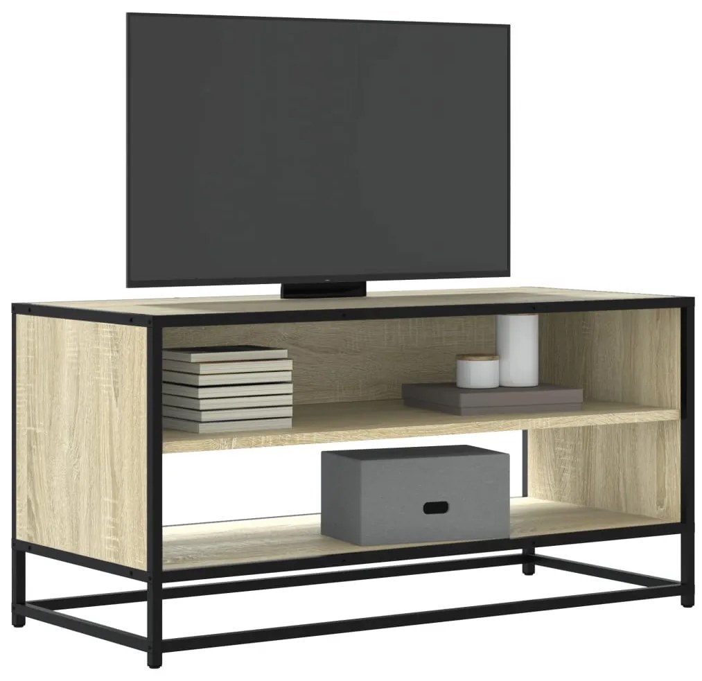 sonoma tölgy színű szerelt fa és fém TV-szekrény 91x40x46 cm