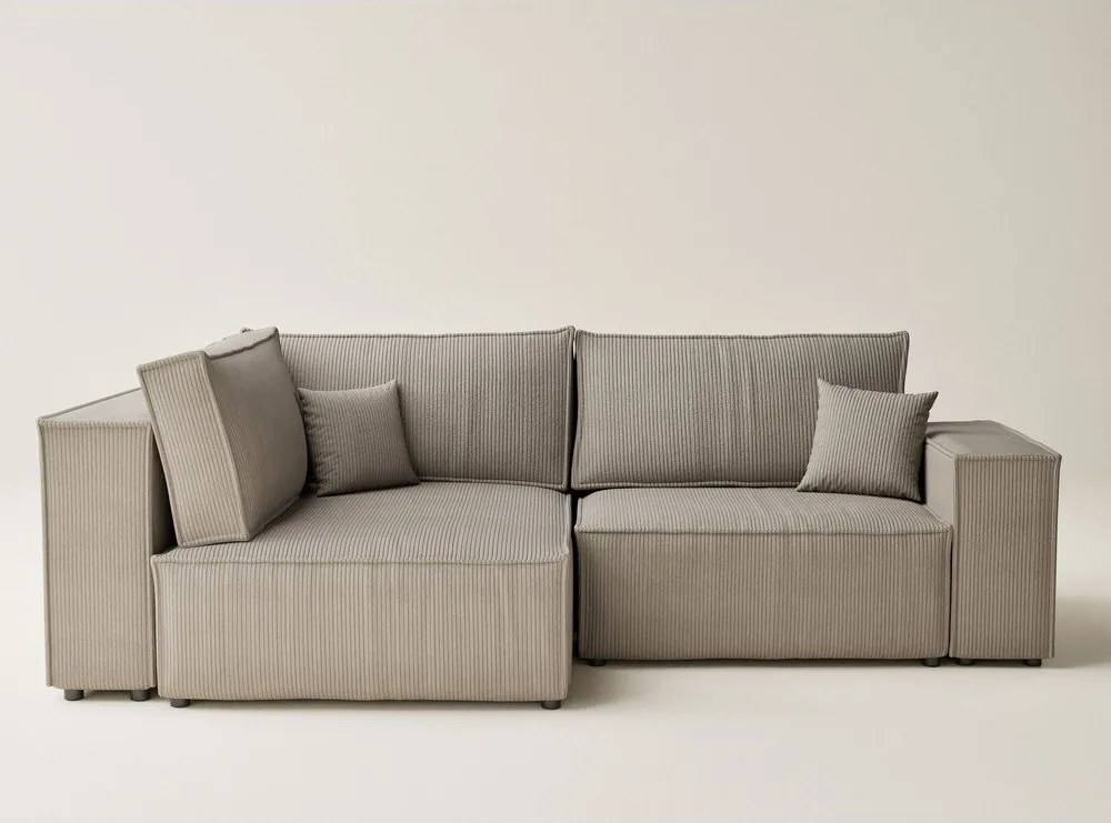 Bézs kordbársony kinyitható-tárolóhelyes sarokkanapé (bal oldali-L alakú) Tonga – Maison de Rêve