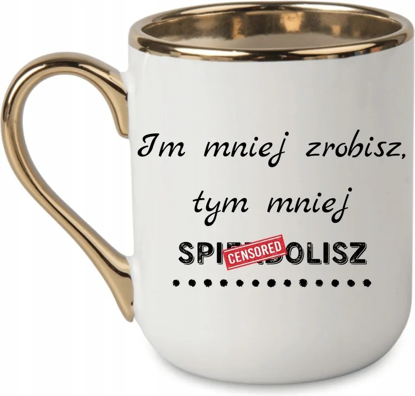 Elegáns bögre felirattal Minél kevesebbet készítesz, annál kevesebb a spirál 330 Fehér